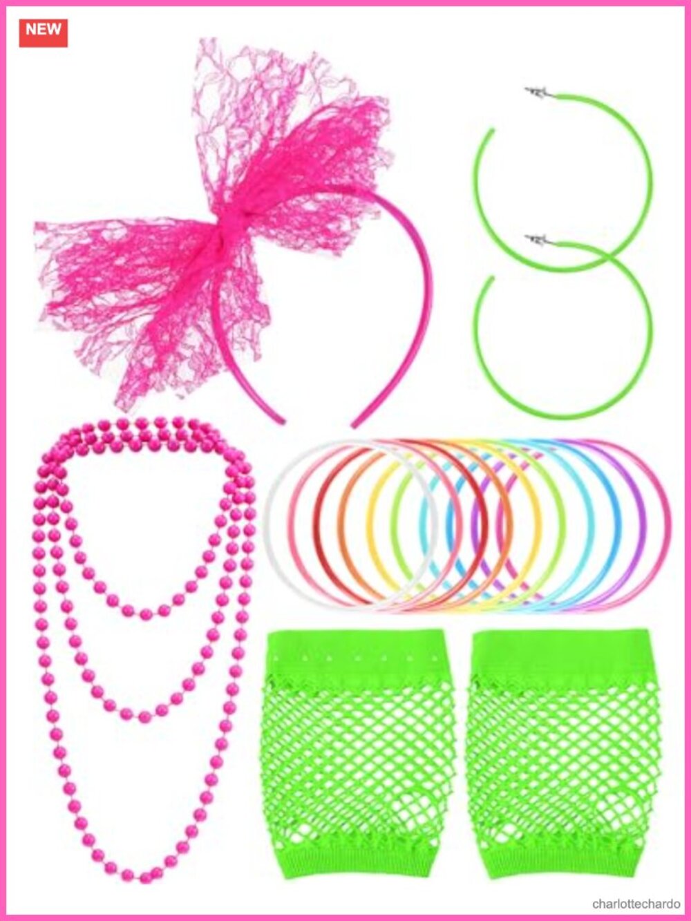 80s Costume Accessories Set Lace Headband Fishnet Gloves Earrings Necklace